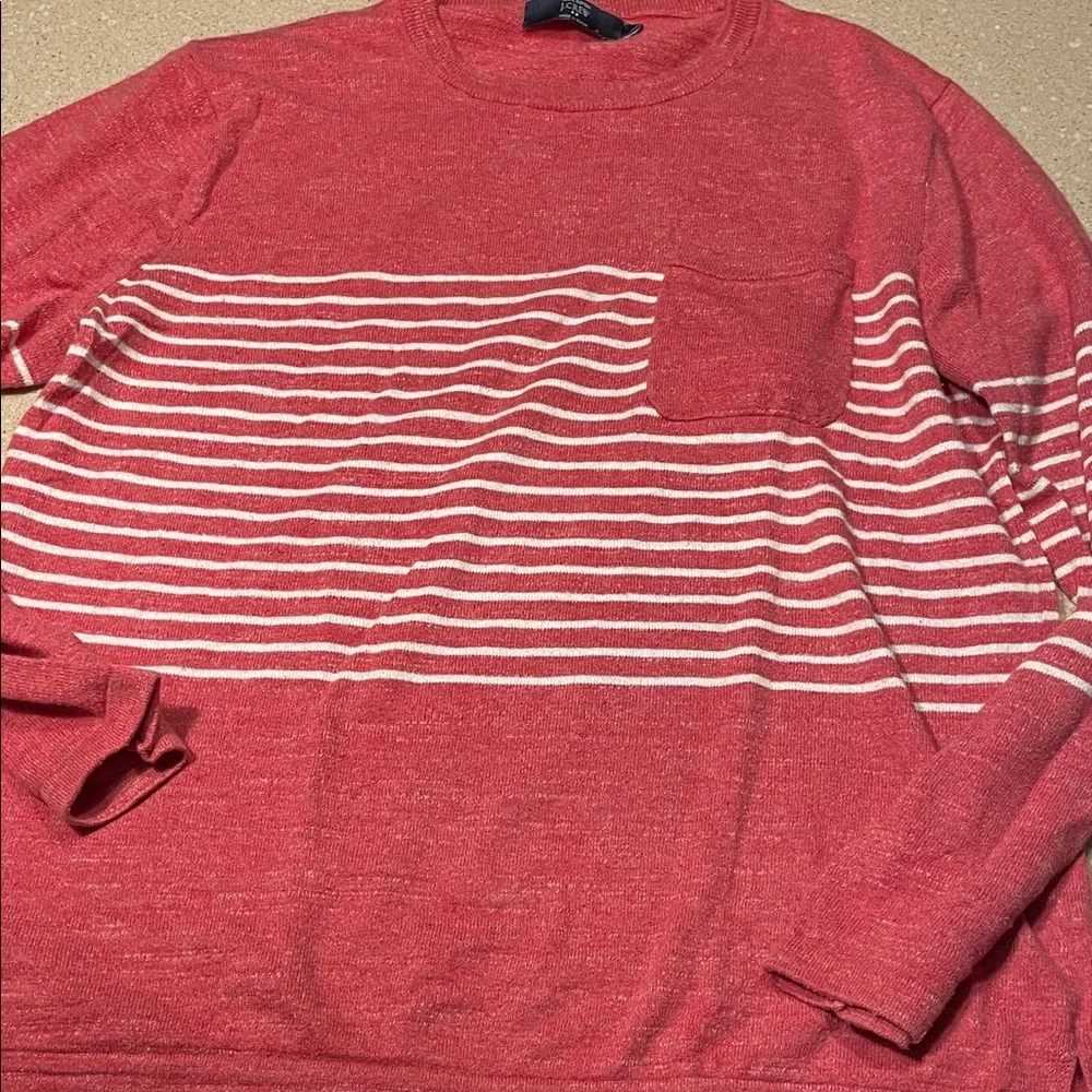 J. Crew Red and White Striped Crewneck Sweater